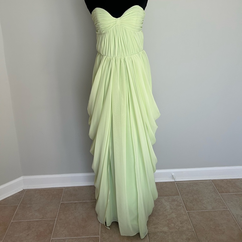 Strapless Light Green Drape-Front Evening Gown – Size S